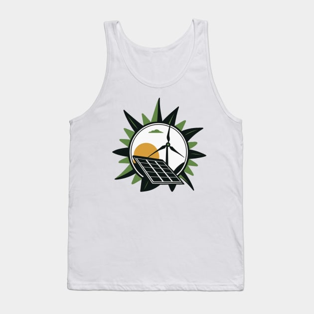 Support Renewable Energy with Our Cartoon Wind Turbine and Solar Panel Design Tank Top by Greenbubble